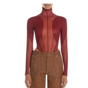 Mugler Long Sleeve Illusion Bodysuit maroon in sz 36